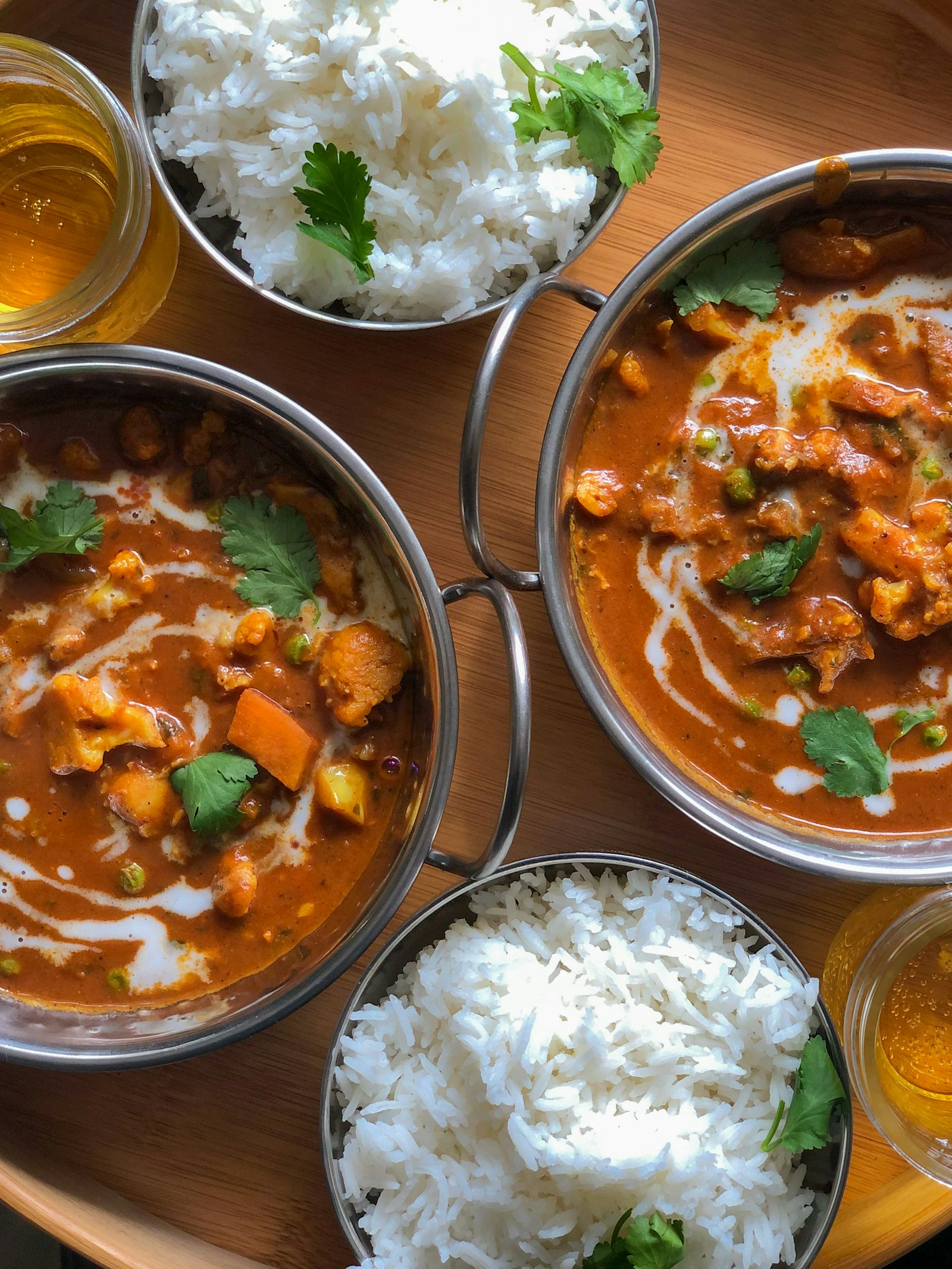 Traditional Indian curries served with basmati rice